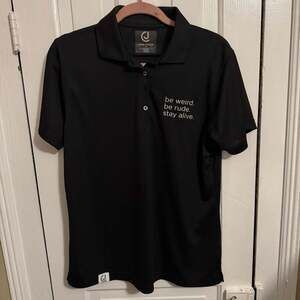 Crime Junkie Be Weird Be Rude Stay Alive Embroidered Black Polo Shirt XL